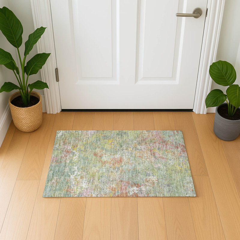 Premium Machine Washable Mayfield abstract Rug, 1'8" x 2'6", Green