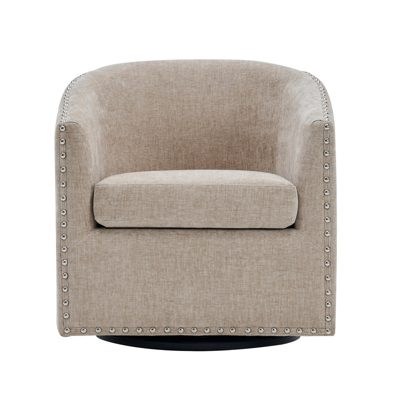 Anaelisa Swivel Fabric Barrel Accent Chair, Beige