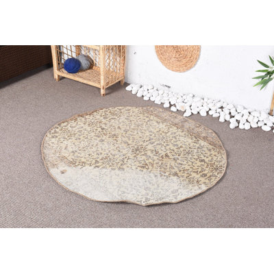 Turkish Rug, Beige Floor Rugs, 3.7x3.6 ft Small Rug, Luxury Rugs, Anatolian Rugs, Vintage Rugs