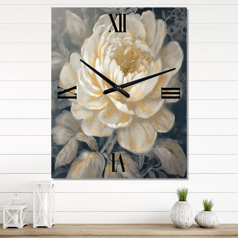 Jakeem - Horloge murale pivoine florale, H 32 po x l 16 po x P 1 po