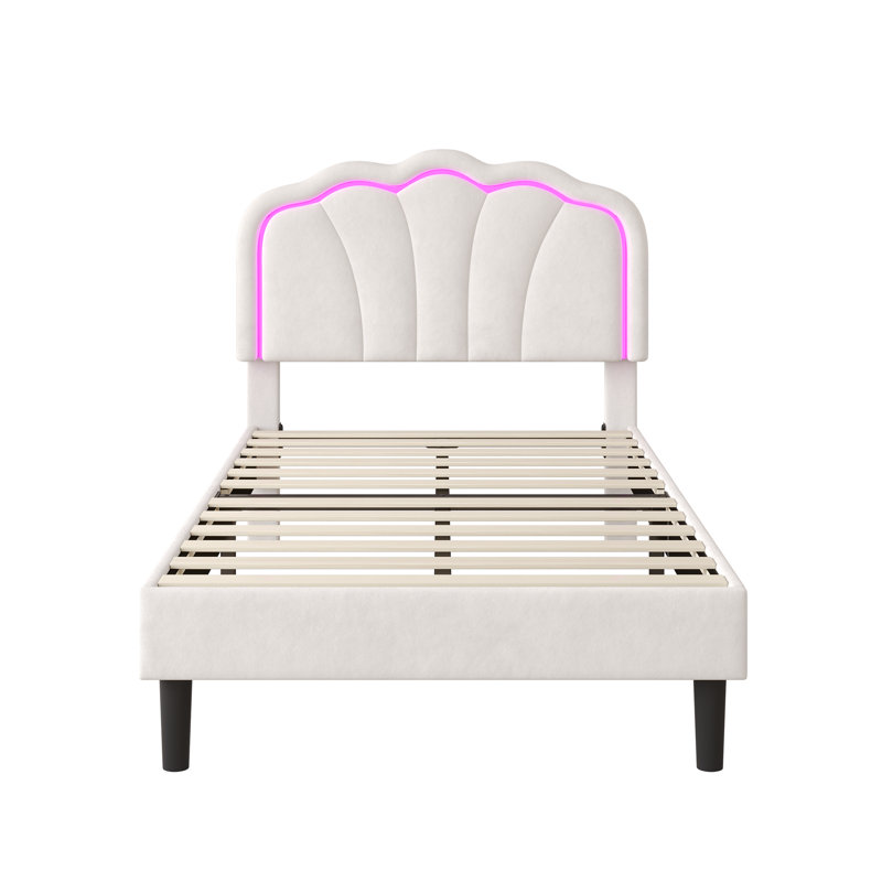 3ft Upholstered Bed With Adjustable Headboard Velvet, White