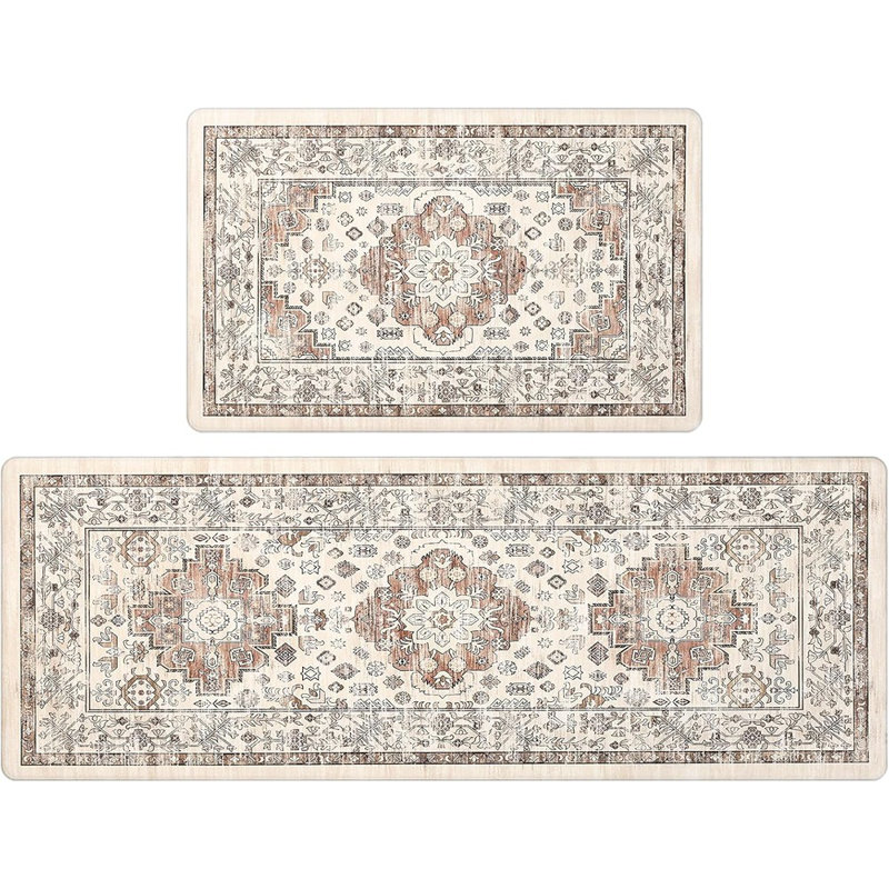 Ensemble de tapis de cuisine anti-fatigue - gris - paquet de 2, antidérapant, mousse de PVC rembourrée, tapis de sol confortables et imperméables pour la cuisine, la ferme, debout
