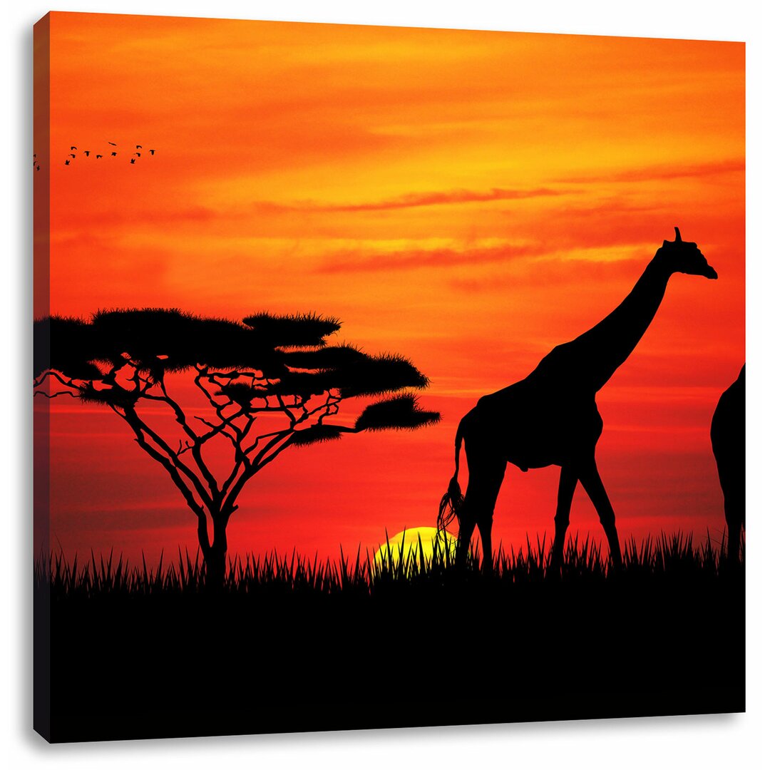 Leinwandbild Afrikanische Giraffen bei Sonnenuntergang