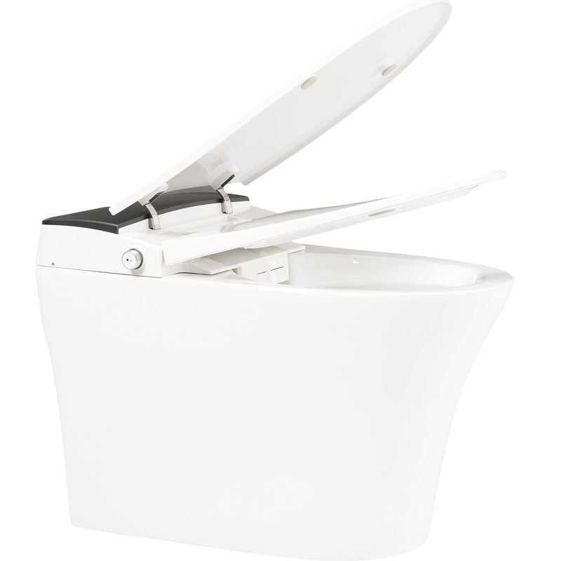 Toilette intelligente à siège chauffant, toilette monobloc avec chasse d'eau automatique, capteur de pied bleu nuit, commande à bouton, chasse d'eau en cas de panne de courant, couvercle à fermeture en douceur, siège d'accessoire de salle de bain blanc, une automatique sans