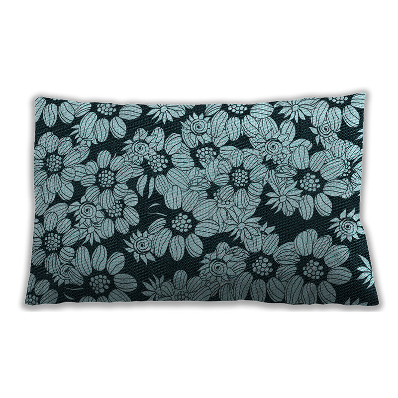 Coussin floral, Bleu clair, Microsuède