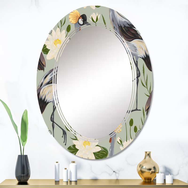 Miroir mural Crane Bird, Water Lily - Miroir décoratif, 36 po x 24 po