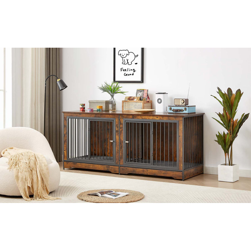 Spacious Dog Crate Furniture with Removable Partition and Hidden Tray, Ideal for Two Dogs and Doubles as a TV Stand