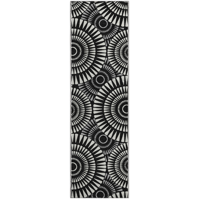 Premium Machine Washable Prisco Black Rug, Runner 2'3" x 7'6"