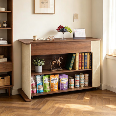 Table d'appoint 2 en 1 avec griffoir pour chat, protège-canapé, montage réversible gauche/droite, rangement dissimulé, roulettes pivotantes à 360° et griffoir en sisal naturel, idéale pour le salon.