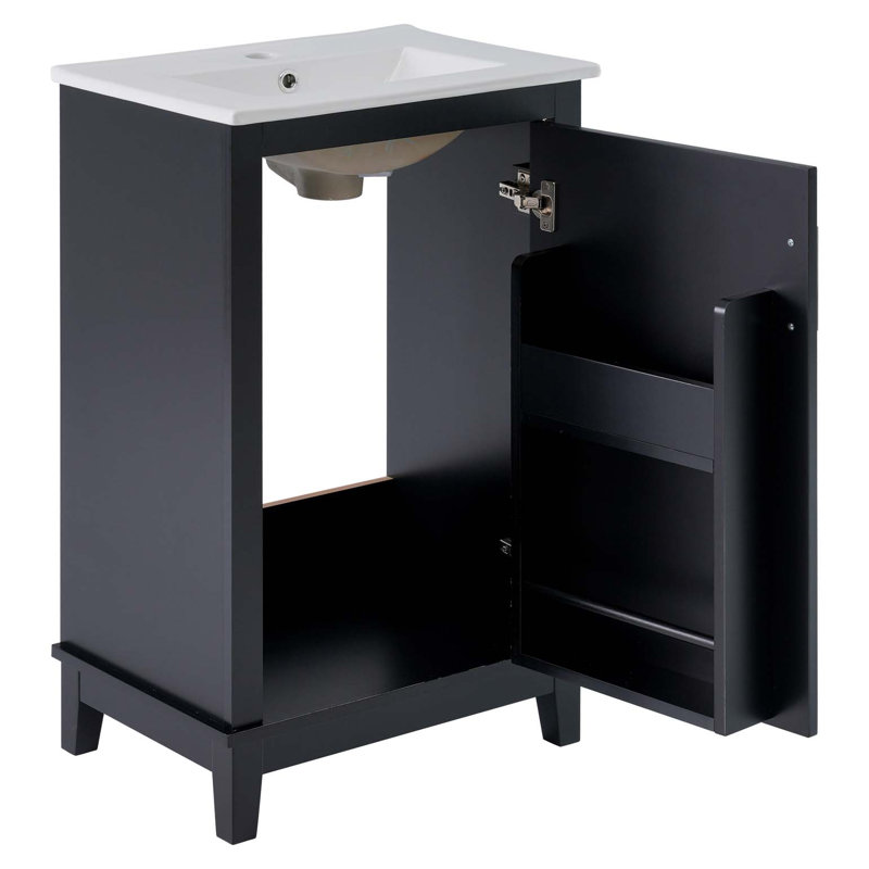 Petit meuble-lavabo moderne de 20 pouces avec lavabo en céramique, rangement spacieux, 1 porte à fermeture douce