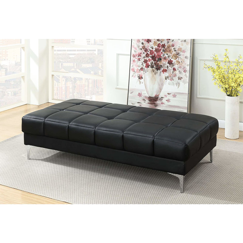 Cuir reconstitué noir avec pieds géométriques modernes en métal et base de coussin