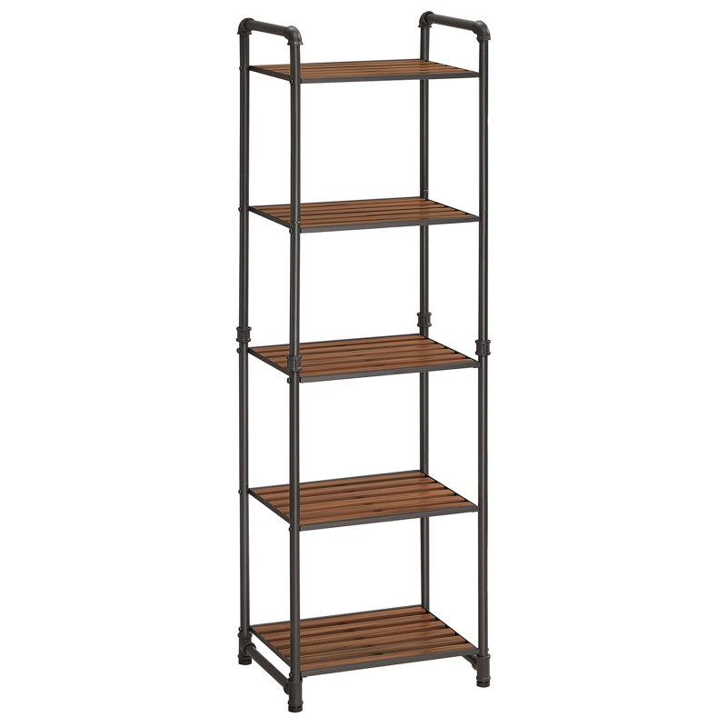 Aliha 129.5cm H Metal Standard Bookcase, Black/Brown, (5 Shelves) 129.5cm H x 39.5cm W x 31cm D
