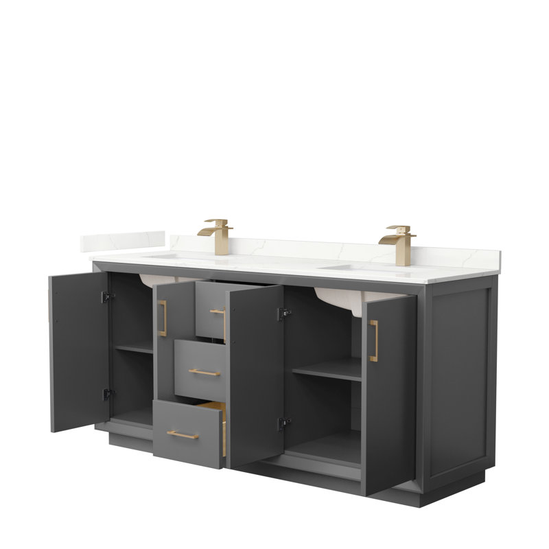 Strada 72'' W Double Vanity, Dark Gray, Giotto Quartz, Matte Black