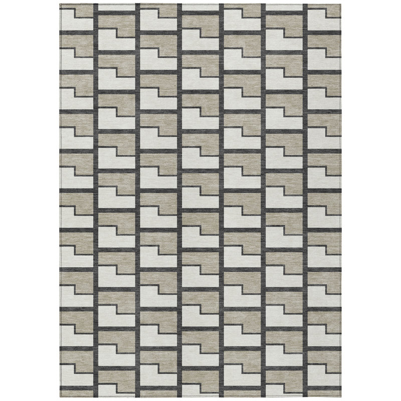 Machine Washable Indoor/Outdoor Lipman ACN2416 Geometric Rug, Rectangle 10' x 14'