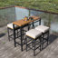 Table de bar 5 pièces et 4 tabourets avec coussins pour l'extérieur