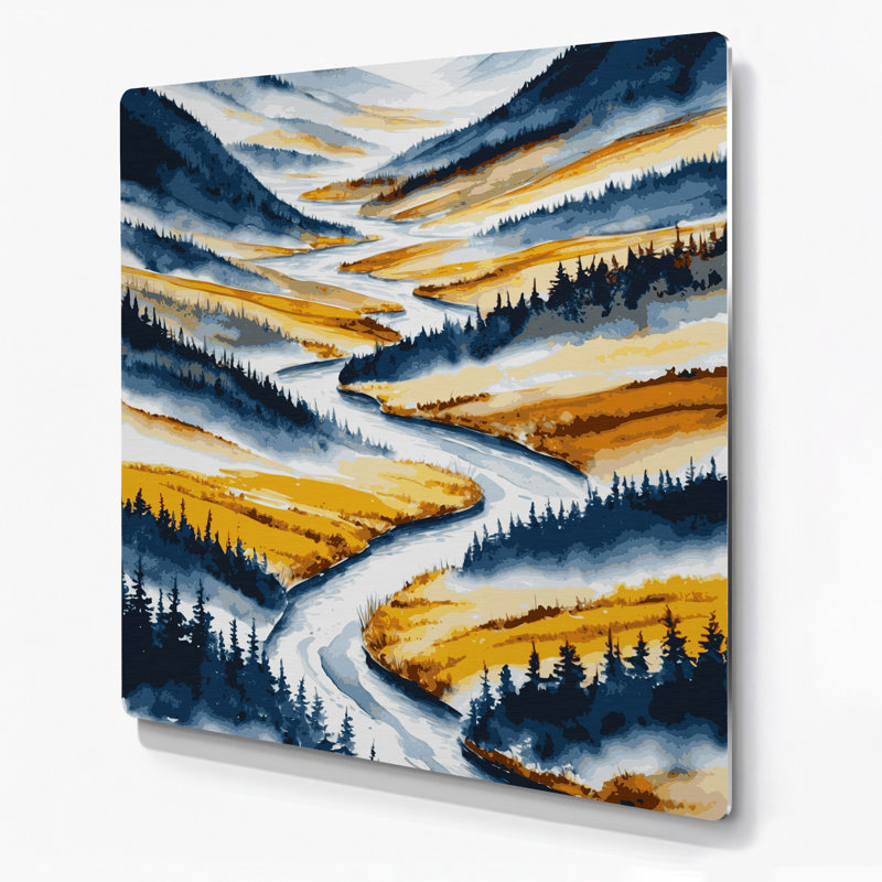 Aquarelle paysage 62, art mural en métal beige, H 12 po x l 12 po
