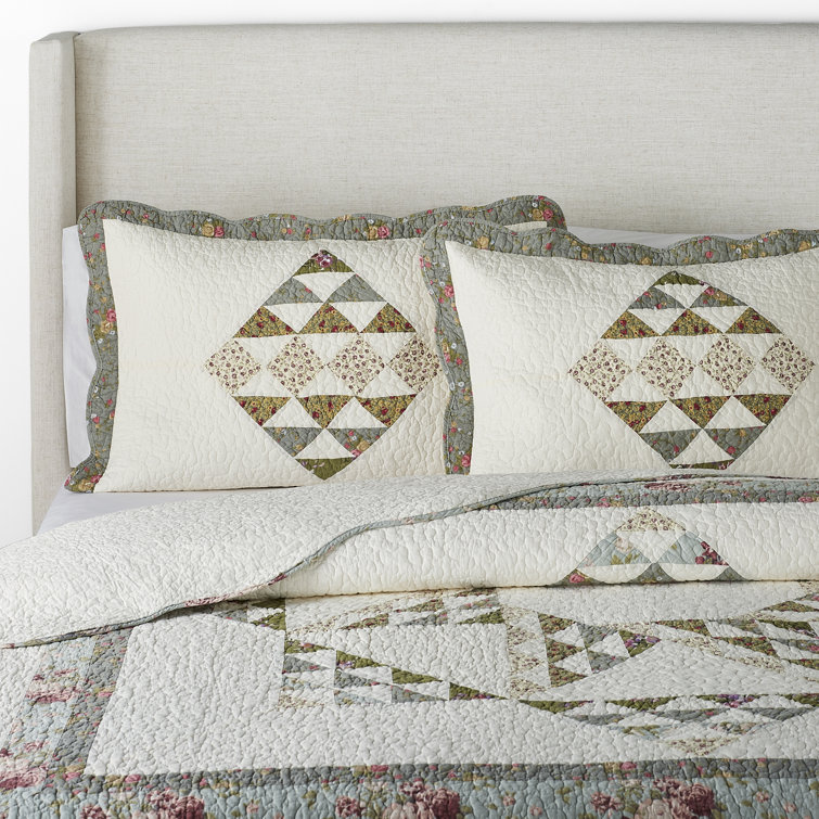 Set Wayfair Quilt 3 Lane™ Birch Cotton | Piece Standard Beige/Gray/Green Berna