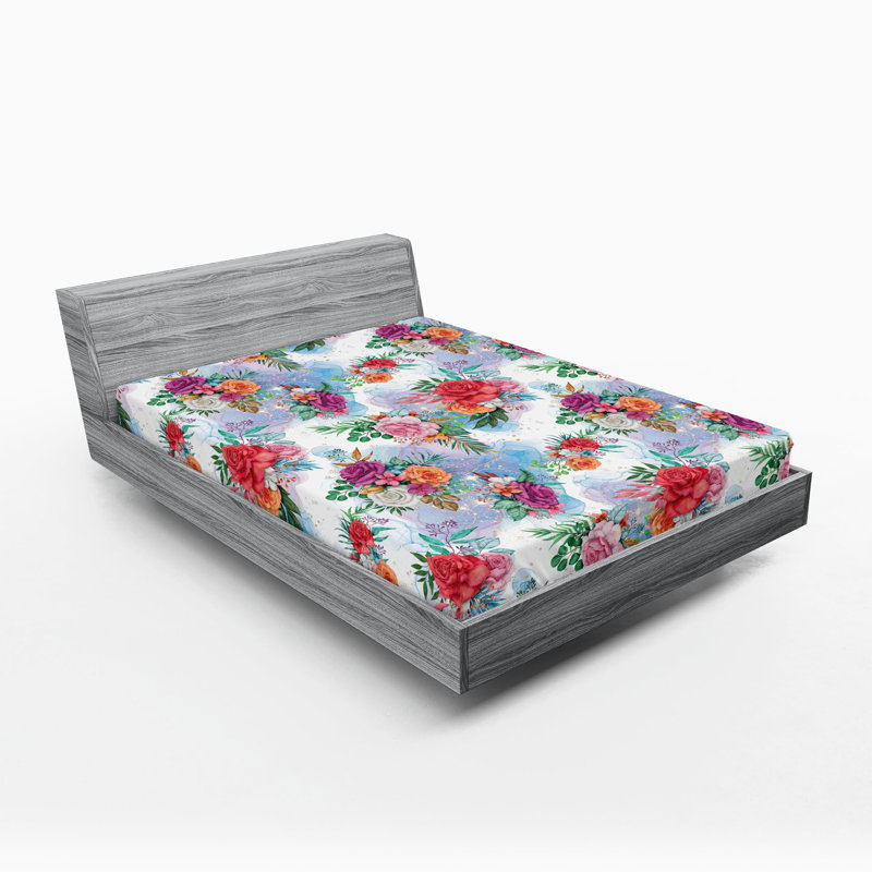 Drap-housse Ambesonne, Drap-housse de taille très grand, Corail foncé, multicolore / floral 2