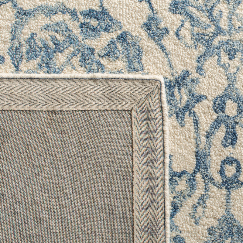 Tapis ivoire / bleu en laine / coton touffeté à la main Ferrera, Tapis de couloir 2 pi 3 po x 8 pi