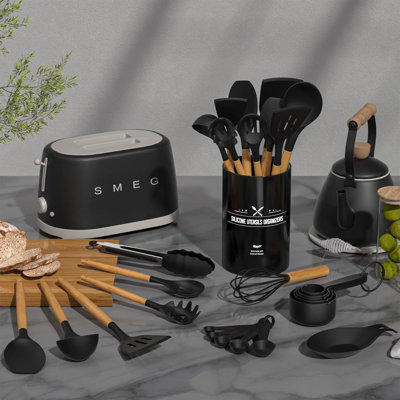 Textiles Hub 33 Piece Cooking Utensil Set with Utensil Crock