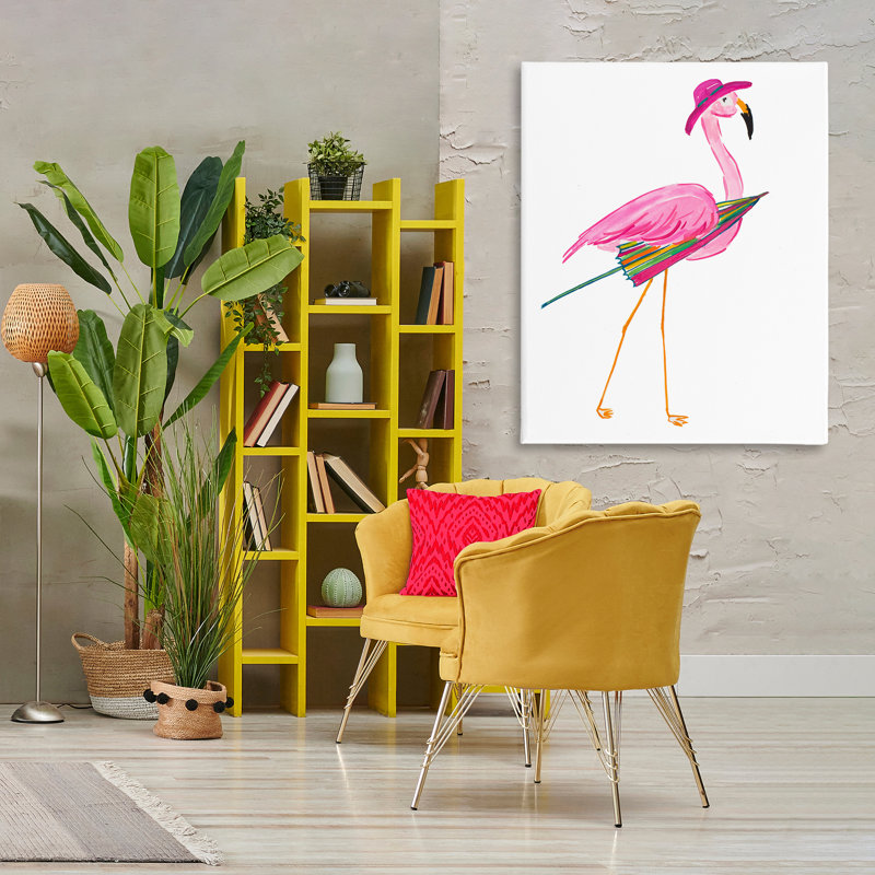 «Flamingo with Beach Umbrella» par Julie DeRice, H 48 po x l 36 po