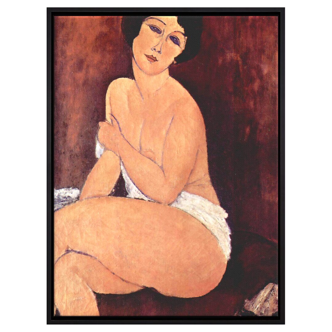 Gerahmtes Leinwandbild Sitting Nude on Divan von Amedeo Modigliani