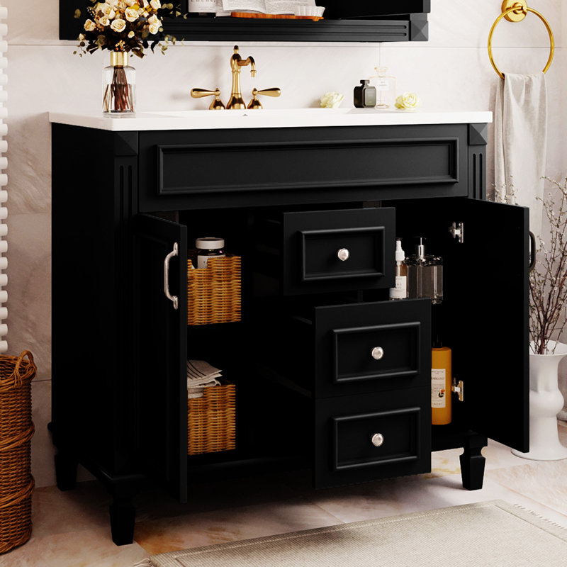 36'' Bathroom Vanity With Top Sink, Argent, Noir