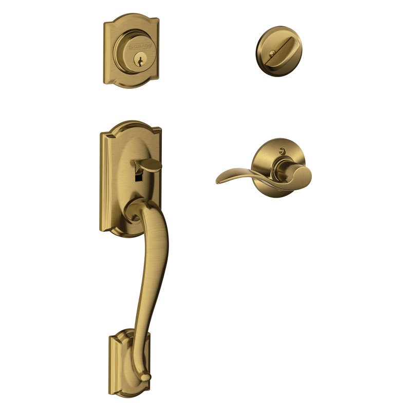 Ensemble de poignées Camelot avec pêne dormant, levier de porte décoratif et rosette, Laiton antique, Droite