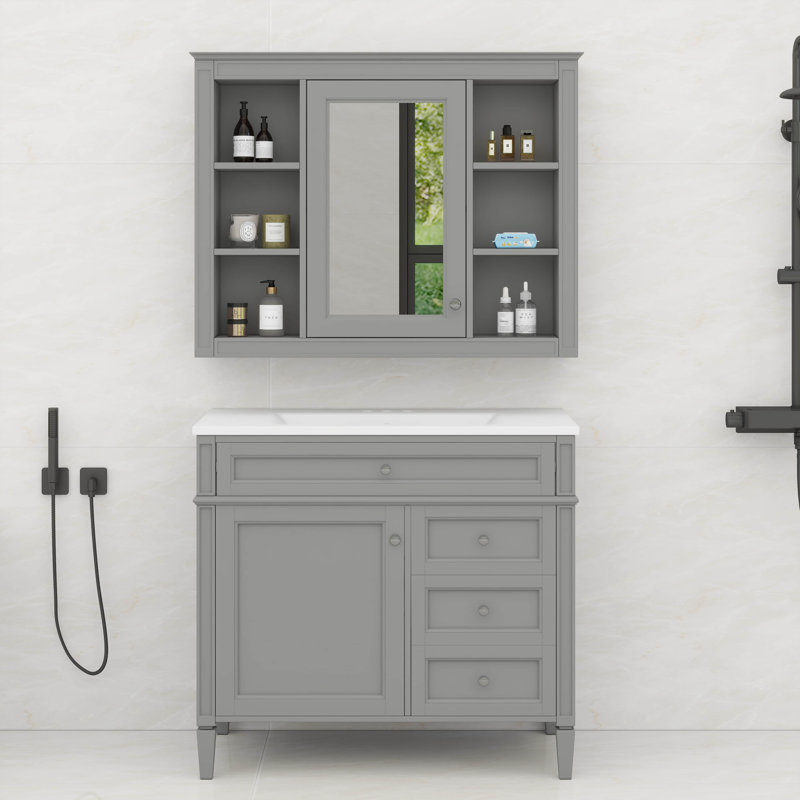 Meuble-lavabo 36 po avec armoire à pharmacie assortie, Gris
