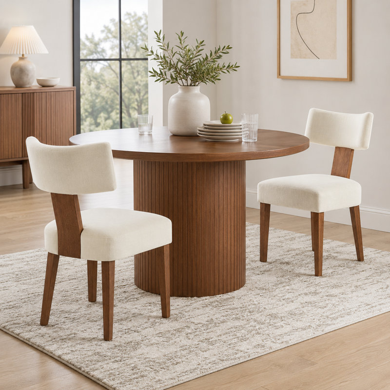Chaises de salle à manger rembourrées de style Mid-Century, chaises de salle à manger en bois massif avec dossier incurvé, chaise d'appoint avec pieds en bois massif pour salle à manger, blanc