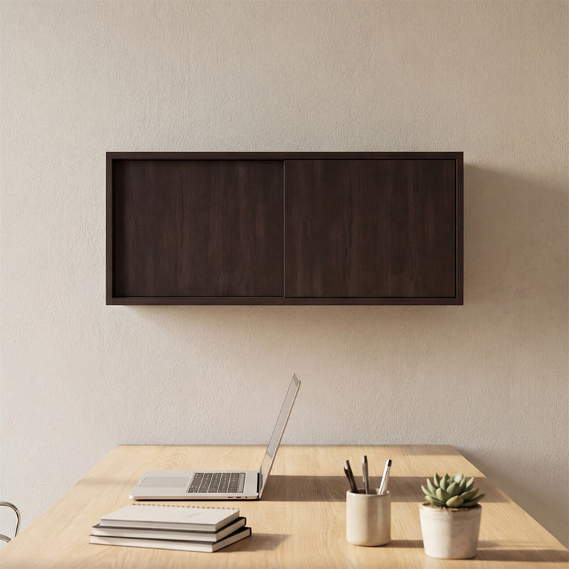 Note Armoire de rangement murale de 32 pouces de largeur avec portes coulissantes, Dark Walnut