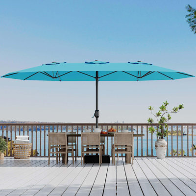 15FT Rectangular Patio Umbrella with Base Included - Large Patio Umbrella with Crank Handle, UV Protection for Outdoor Market, Backyard, Pool