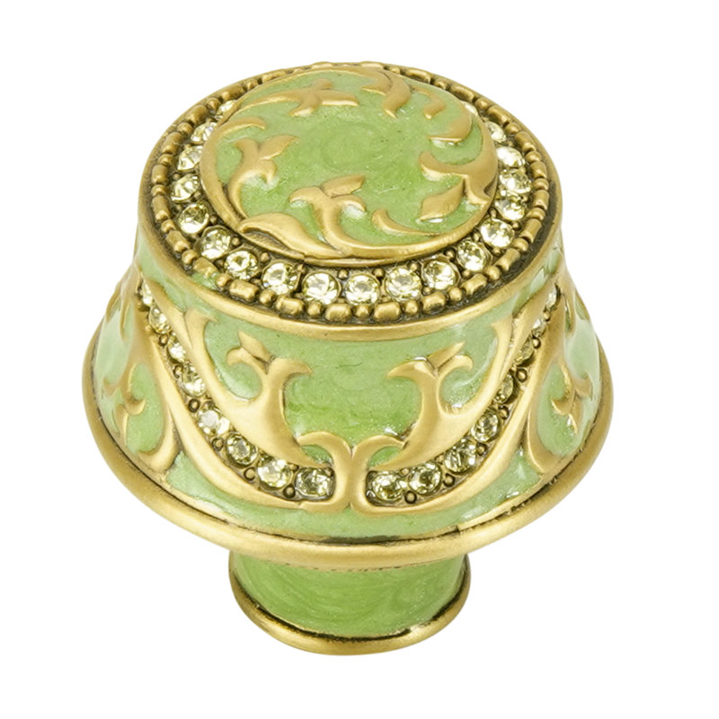 PORTLAND KNOB; EVERGREEN; DECORATED WITH SWAROVSKI® PERIDOT CRYSTAL; MUSEUM GOLD, Gold/Green