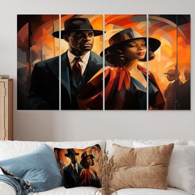 Noir et rouge Harlem Renaissance Jazz Couple I - Harlem Renaissance, ensemble de 4 décorations murales