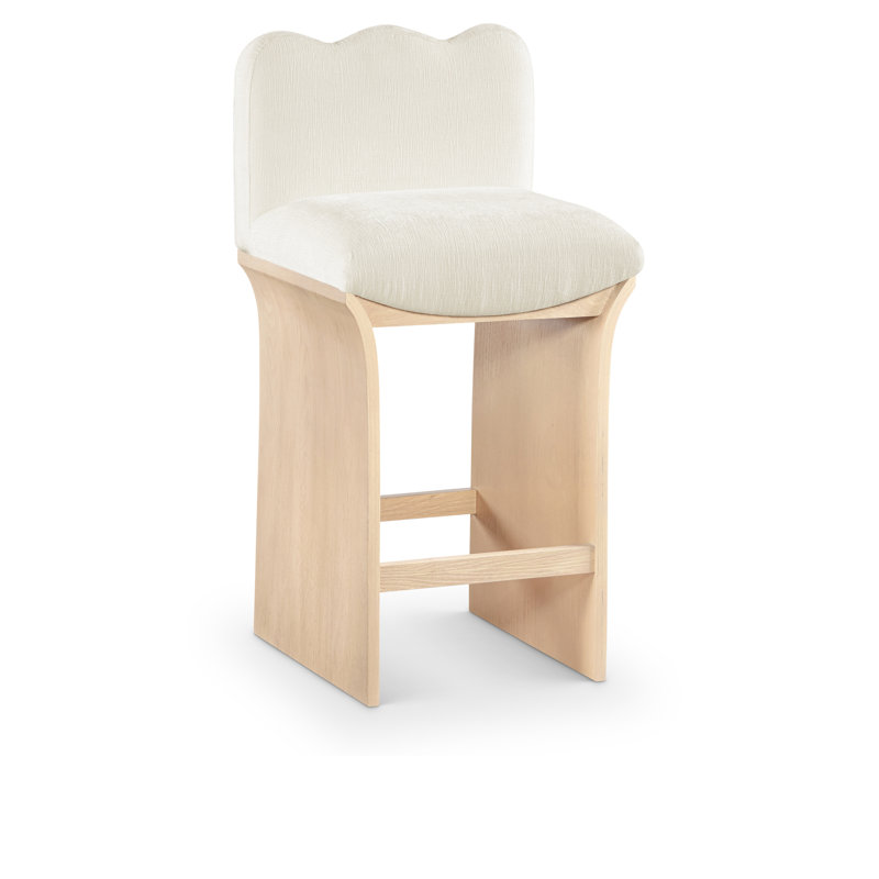 Tabouret de comptoir rembourré Cassady, Tissu chenille crème, Naturel
