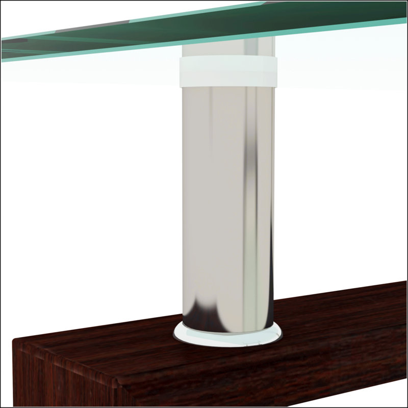 Table basse moderne en verre transparent avec rangement double couche pour le salon et le bureau, Noyer