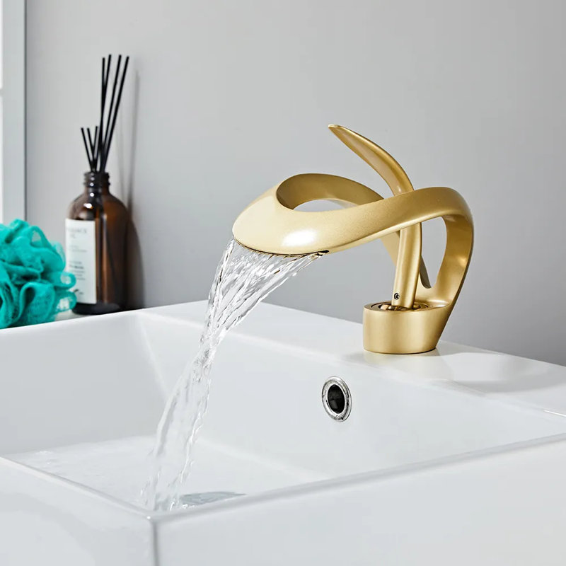 Robinet de lavabo de salle de bain à poignée simple Modern Elegant, Or