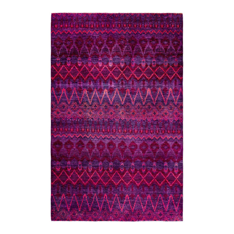 Contemporary One-of-a-Kind Rectangle 6' X 9'4" Hand Knotted Area Rug