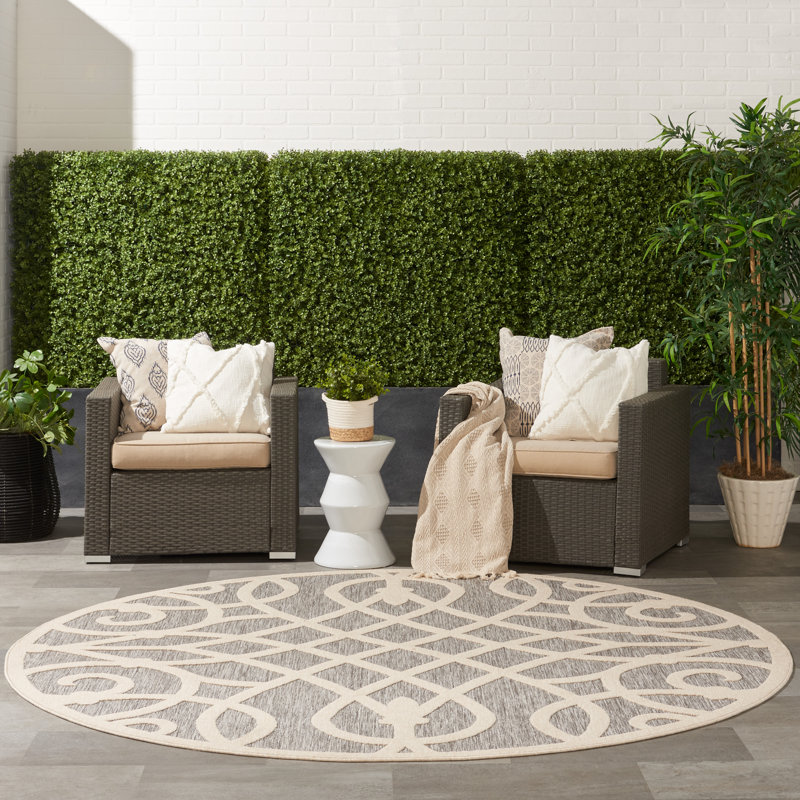 Anneke Gray/Beige Indoor/Outdoor Area Rug, Round 7'10"