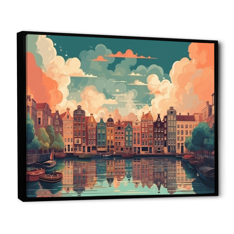 Peaceful Amsterdam III sur toile, H 12 po x l 20 po x P 1 po, Cadre flottant noir
