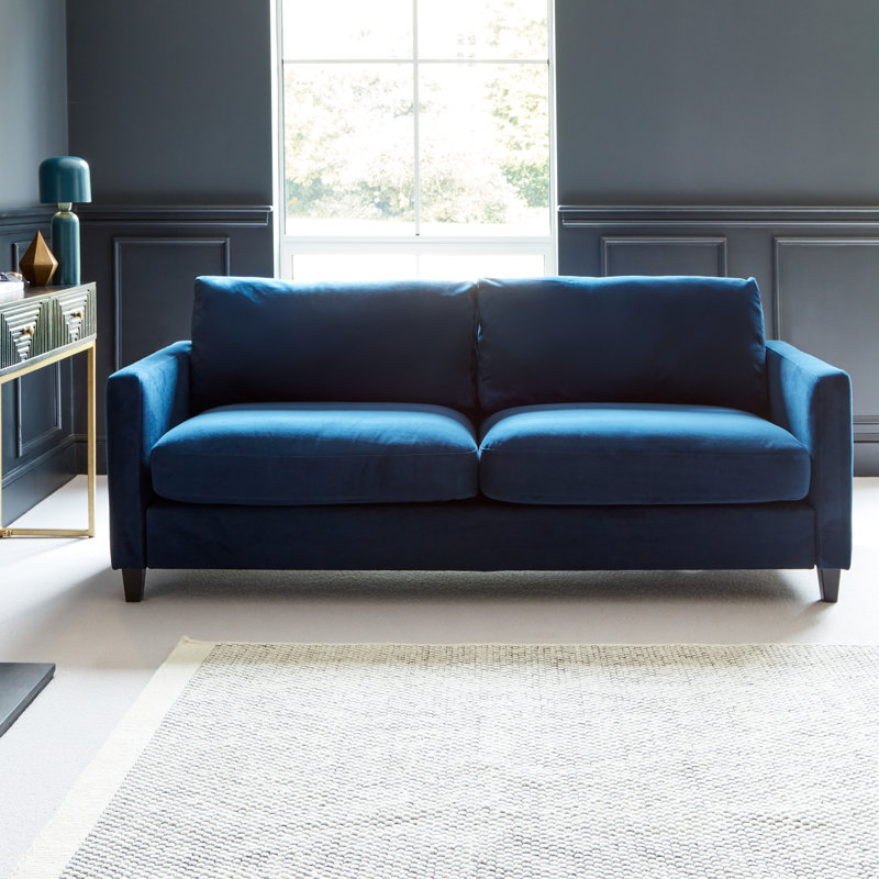 Aharshi  Seater Sofa - Boucle with Legs, Ink Blue, Black Oak, 78" H x 200" W x 84.5" D