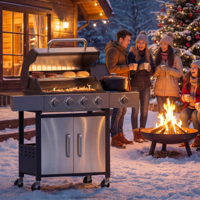 Stainless Steel 4-Burner Propane Gas Grill With Side Burner, 82000 Btu Outdoor Bbq