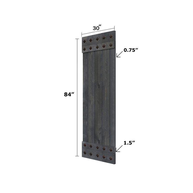 Porte de grange à panneaux et en bois avec quincaillerie d'installation, 30 po x 84 po, Gris carbone