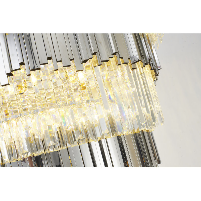 60 Light Tiered Chandelier With Crystal Accents, 5, Satin Nickel