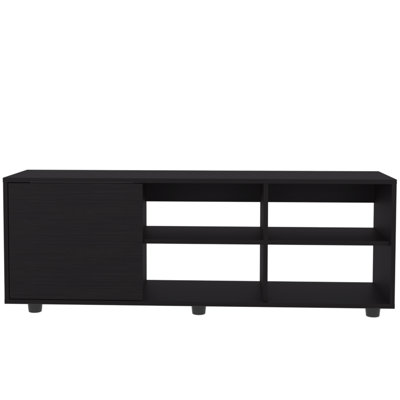 Tv Stand With Four Roomy Shelves And Concealed Storage For Living Space 51" Wide One Door Cabinet Open Room