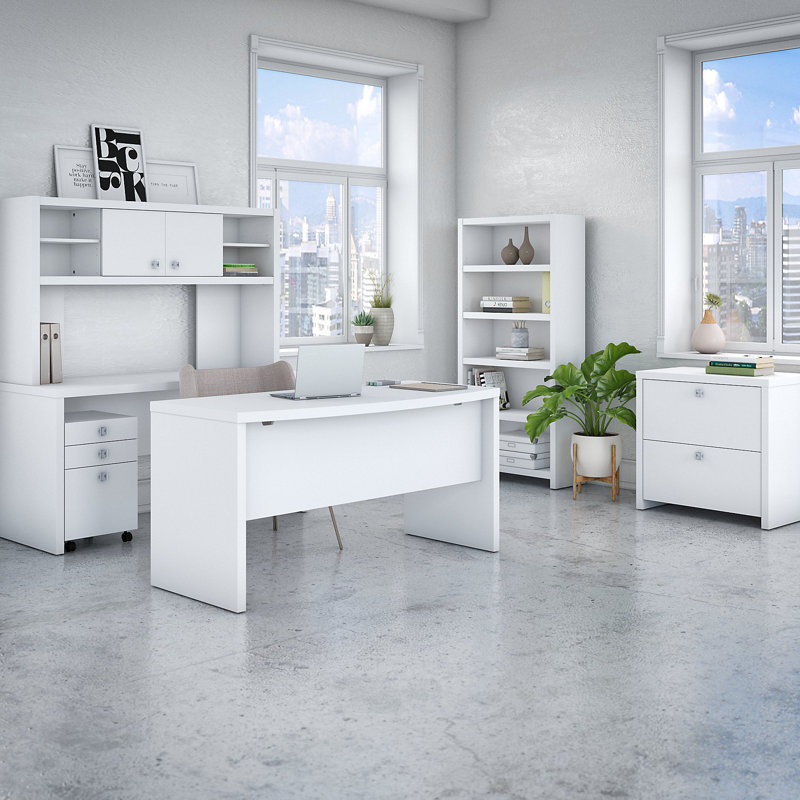 Ensemble de bureau avec huche 5 pièces Echo Front, Blanc pur