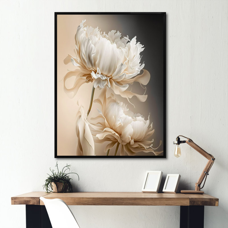 Peony Flower I - Print on Canvas, 32" H x 24" W, Black Floater Framed