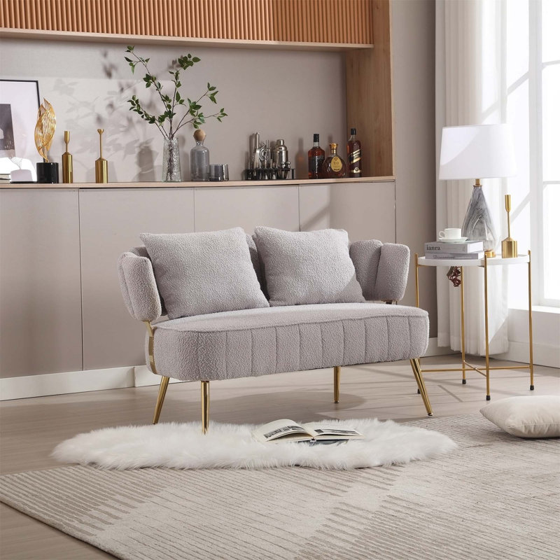 Causeuse en tissu Donneta Boucle, Velours gris velours
