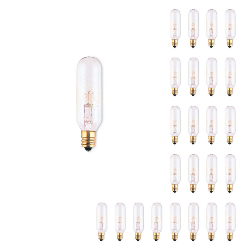 25 Watt T6 Incandescent, Dimmable Light Bulb, (2700K) E12/Candelabra Base