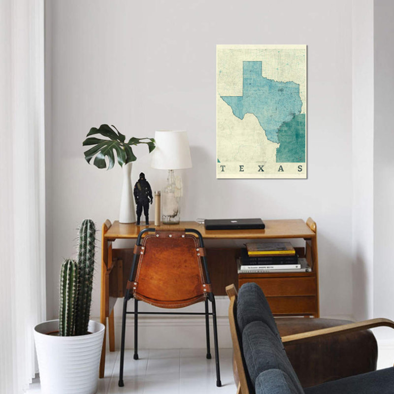 «Texas Map», impression sur toile, H 12 po x l 8 po x P 0,75 po, Toile tendue, Pas de tapis
